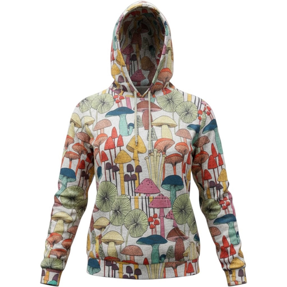 L.A. Soul Mushroom Print Hoodie Women Medium Gray‎ Multi Excellent Long Sleeve